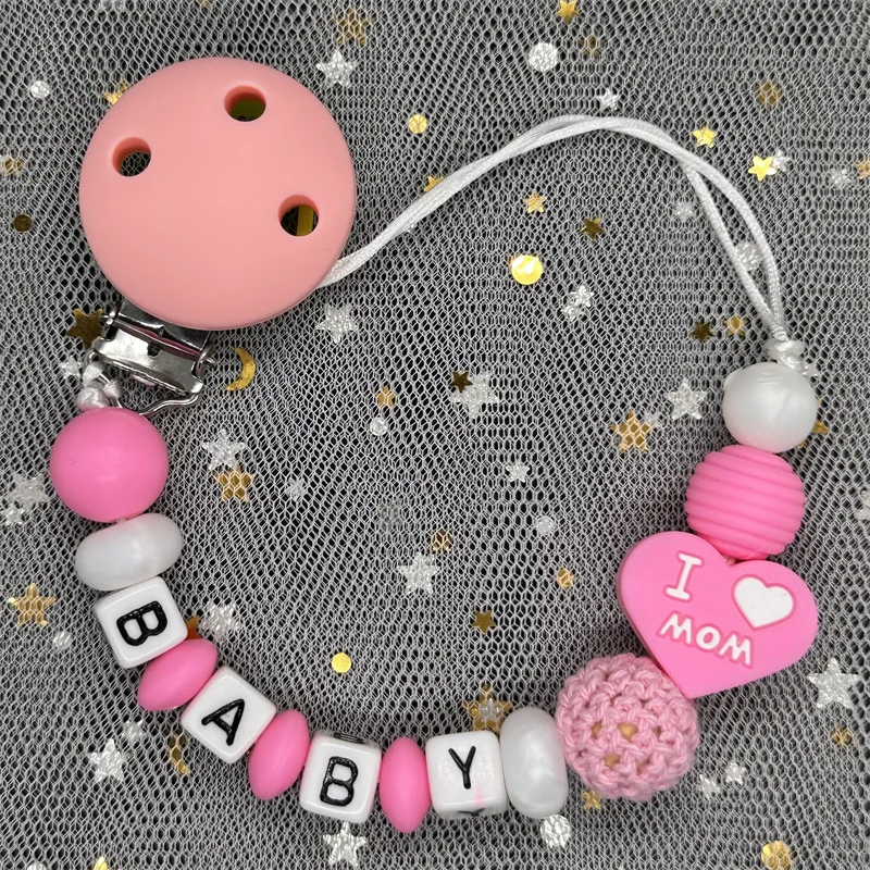 Clip per ciuccio con nome personalizzato personalizzato clip per ciuccio per bambini in Silicone senza BPA clip per ciuccio colorato porta catena per dentizione