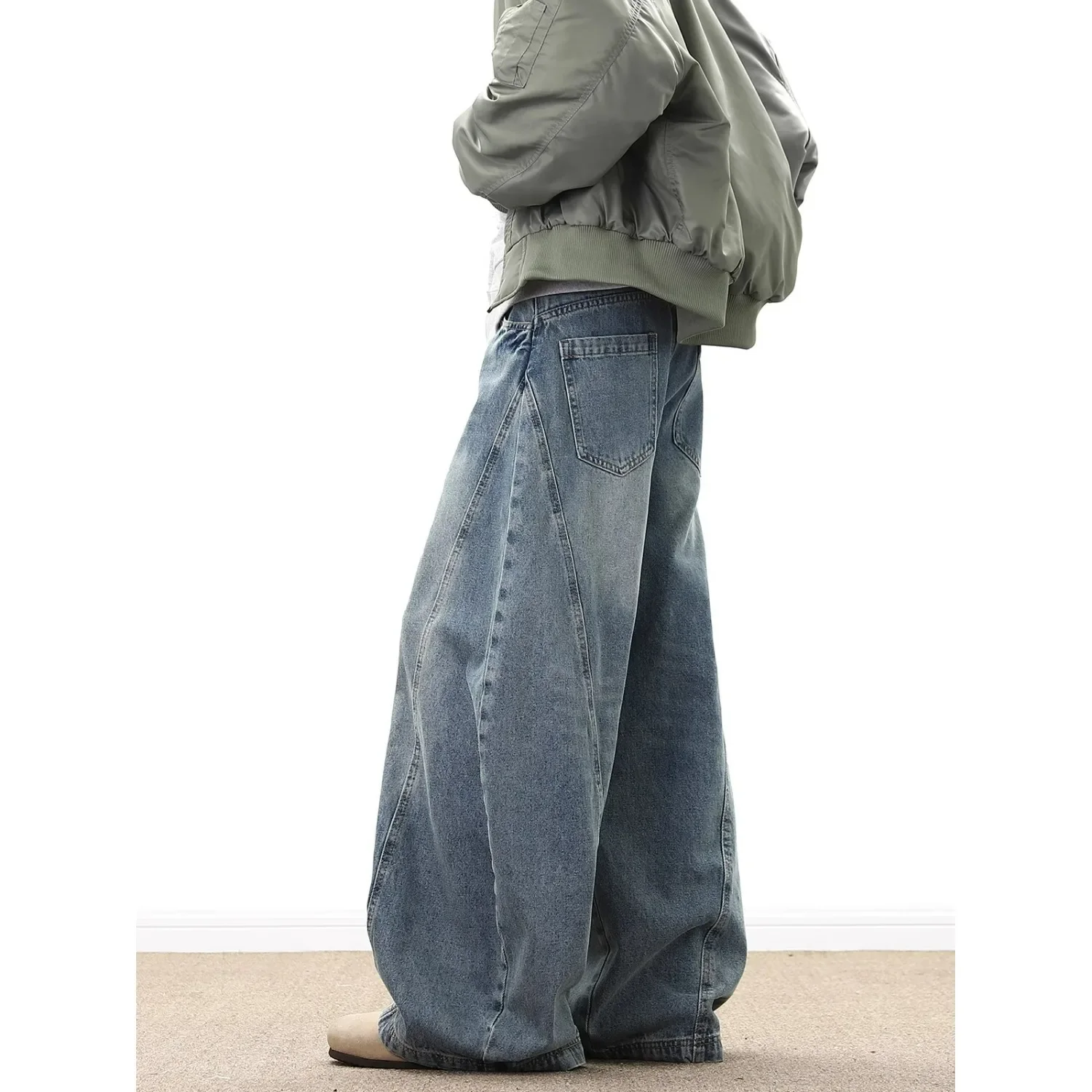 

Японские корейские модные широкие джинсы свободного покроя, винтажная повседневная уличная одежда, мужские мешковатые джинсовые брюки большого размера Y2k, мужская одежда