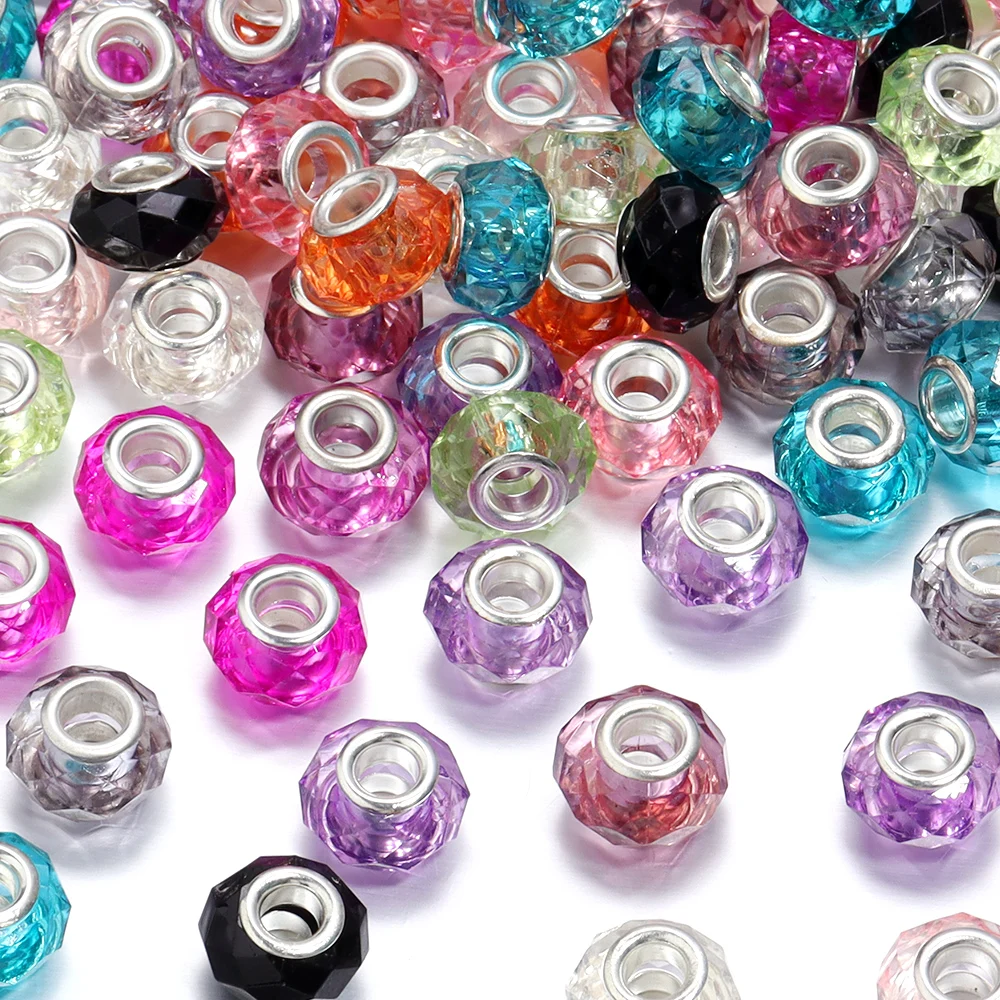 20 Stück 14x9mm facettierte Harzperlen transparente Farbe großes Loch lose Distanzperlen für Schmuckherstellung DIY Armband Halskette Zubehör