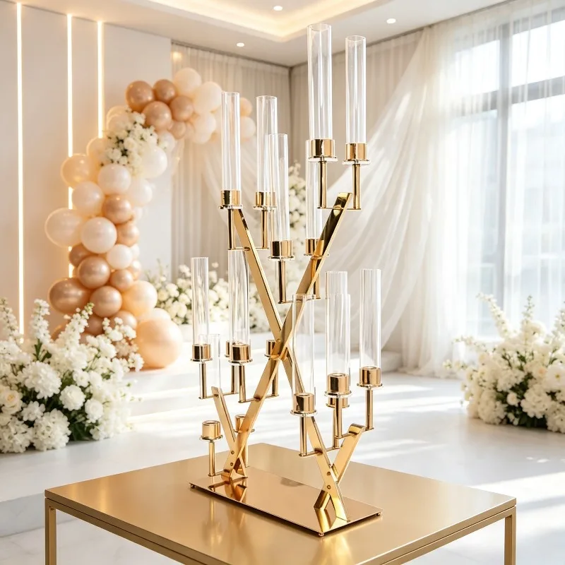 Nordic Minimalist Candle Holders Glass Cover Iron Multi‑arm Wedding Candle Holders Birthday Party Family Gathering Home Decor