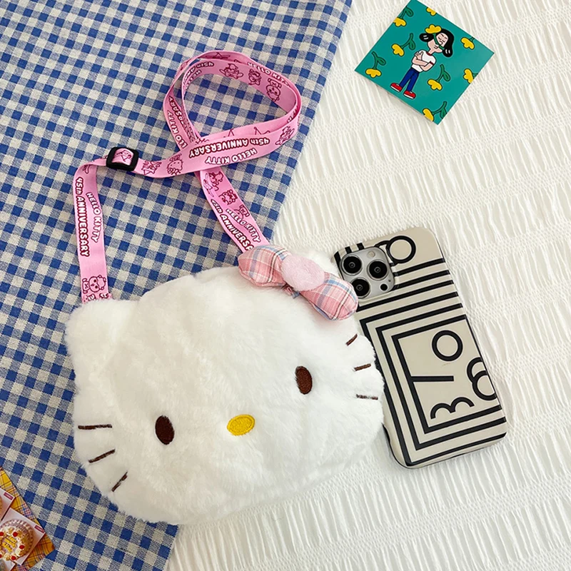 Sanrio 50th Anniversary Hello Kitty Plush Bag Mini Shoulder Crossbody Bag Plush Toy Backpack Storage Gift for Girls Fans