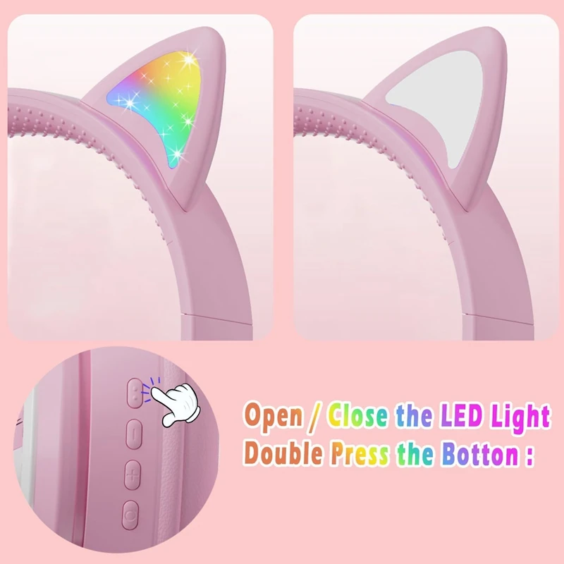 Cuffie wireless pieghevoli, cuffie over ear, cuffie da gioco Cat Ears per telefono con luce LED -D