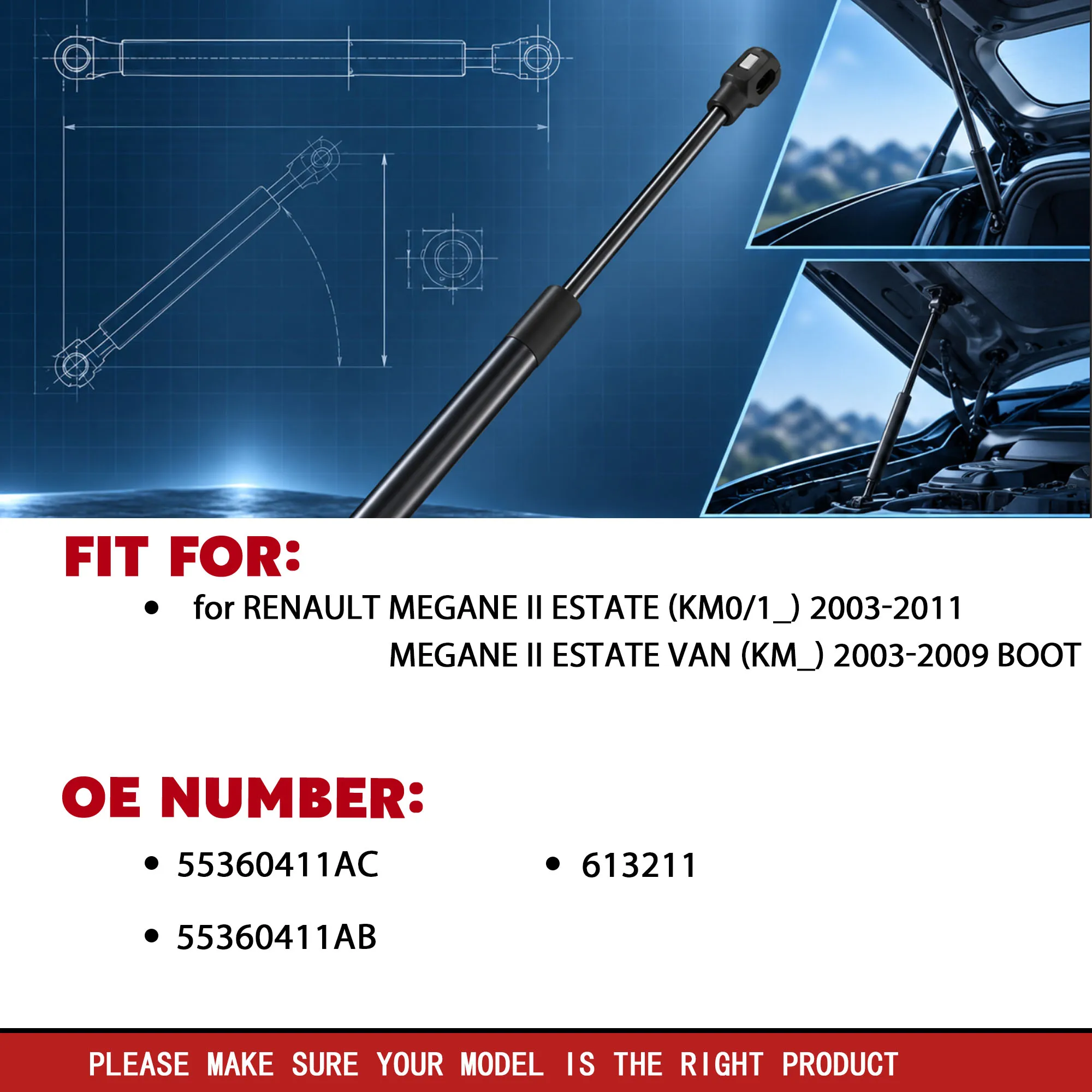 1/2Pcs Boot Gas Spring for Renault Megane II Estate KM 2003-2011 Rear Tailgate Support OE 55360411AC