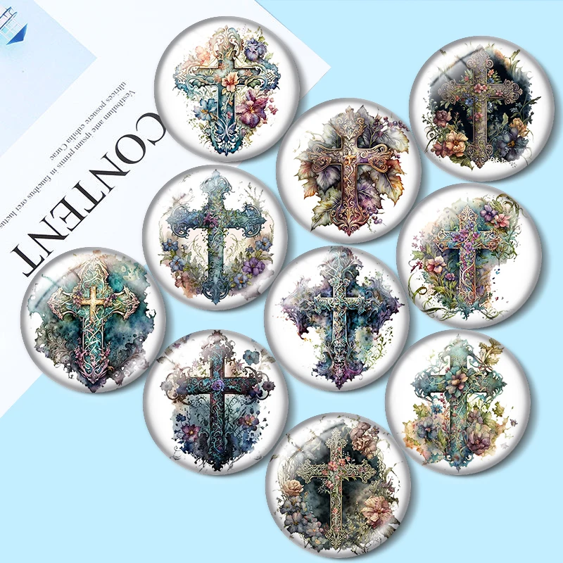 Watercolor Fantasy Cross 12mm/18mm/20mm/25mm Round photo glass cabochon flat back Making findings keychain