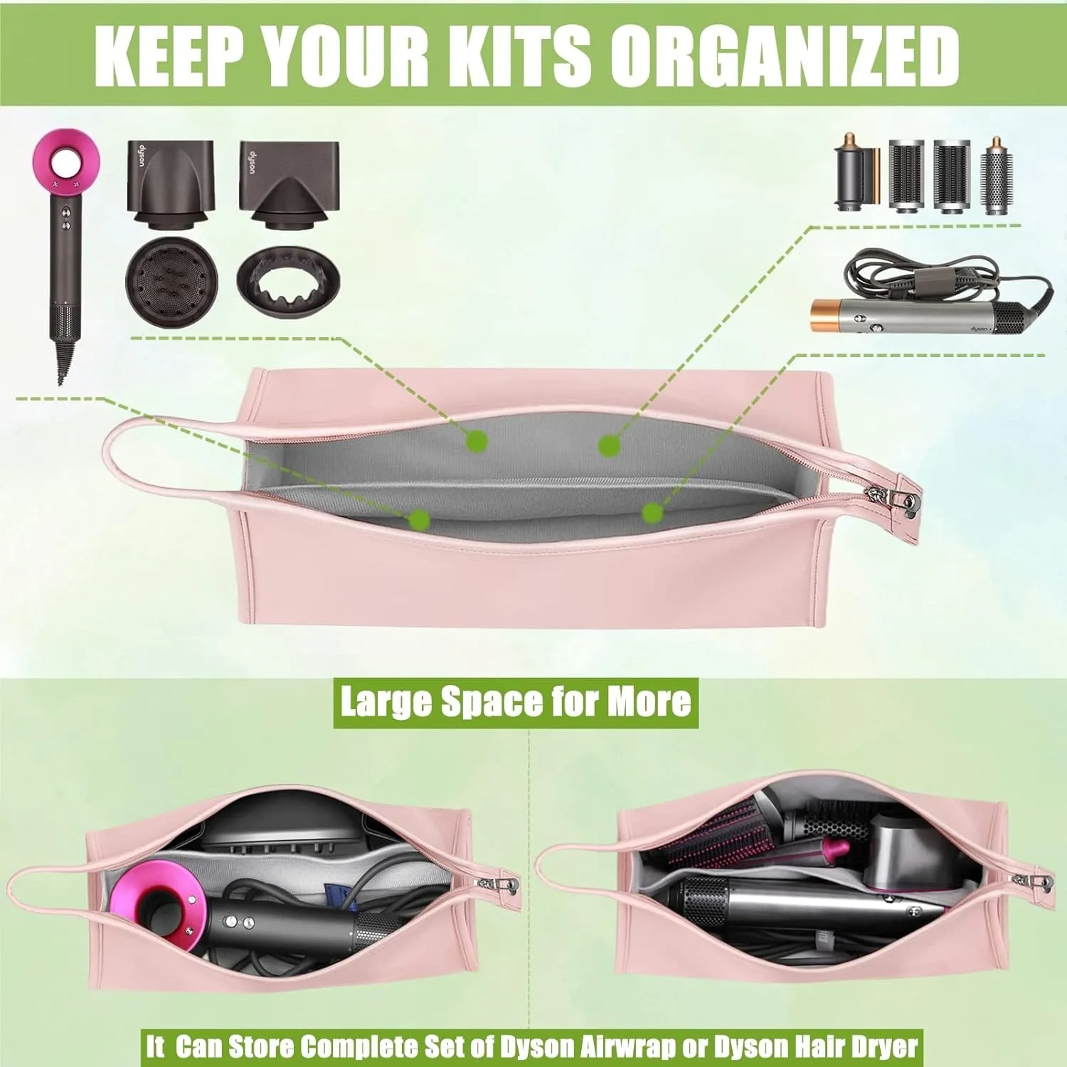 PU Leather Waterproof Travel Storage Bag, Portable Carrying Case Organizer Compatible with Dyson Airwrap, Curling Iron Accessory