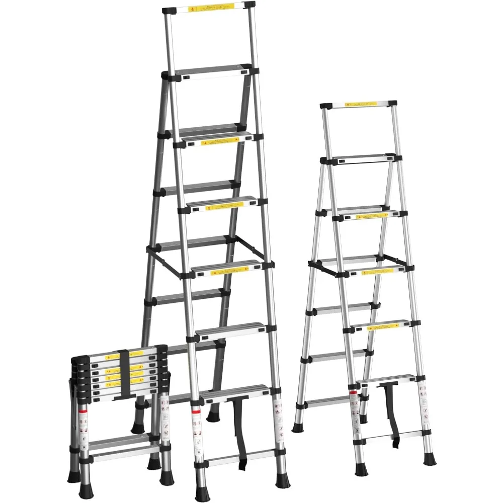 Extensión de escalera de aluminio plegable telescópica, escalera portátil multiusos ligera de 6 + 7 escalones, resistente