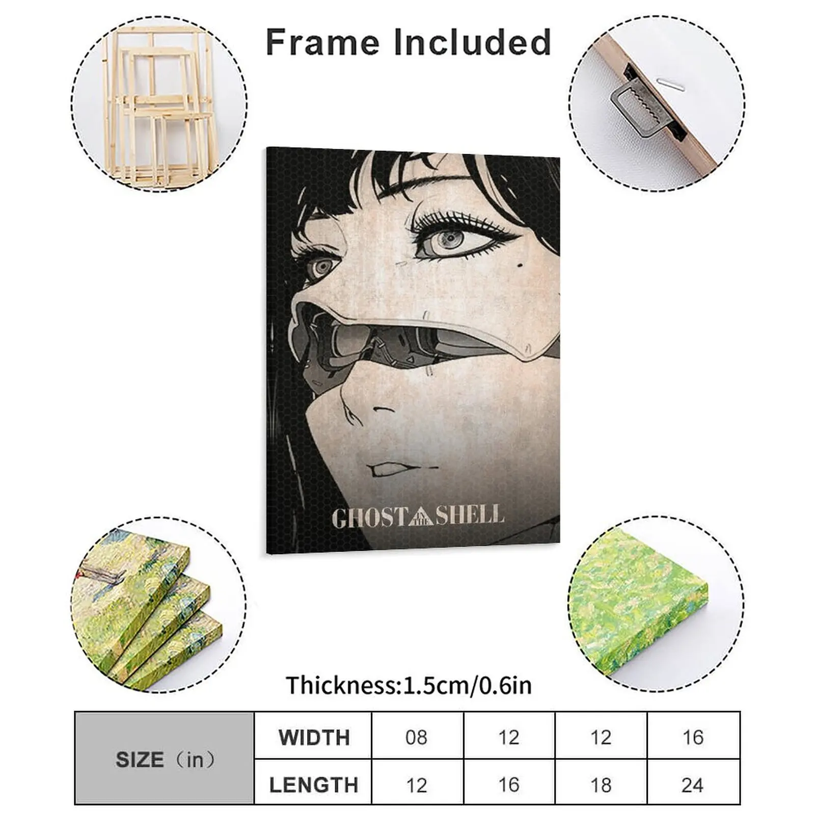 Cyberpunk Girl Virtual Reality Motoko Ghost in the Shell Canvas Painting Plaques Pub Custom Party Mural Framed Wall Paintings