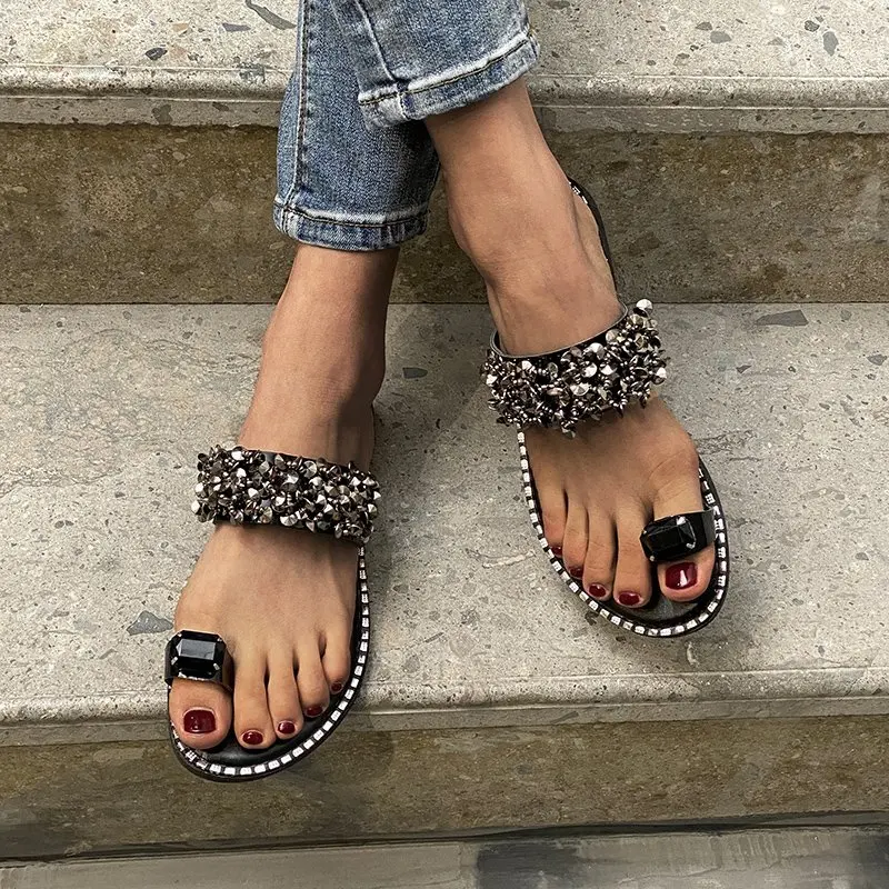 Slippers Women Shoes Summer sandals Beach Pineapple Flat Slippers Outside Slides Zapatos De Mujer Shining Crystal Ladies Shoes