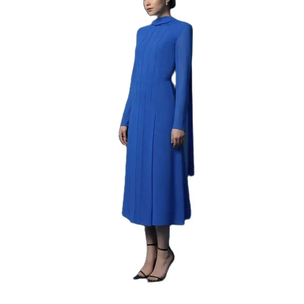 YUNLAN Elegant Blue Ladies Long Sleeve Chiffon Evening Dress Mom 2024 Saudi Wedding Guest Long Sleeve Midi A-Line Party Dress