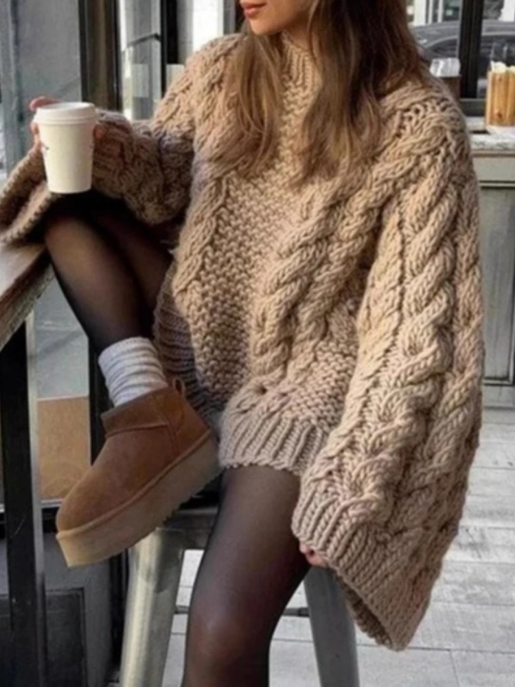 

Autumn Winter Clothes Women Women's Turtleneck Long Sleeve Pink Sweater Prairie Chic Solid Vintage Sweater Oversize Pullover