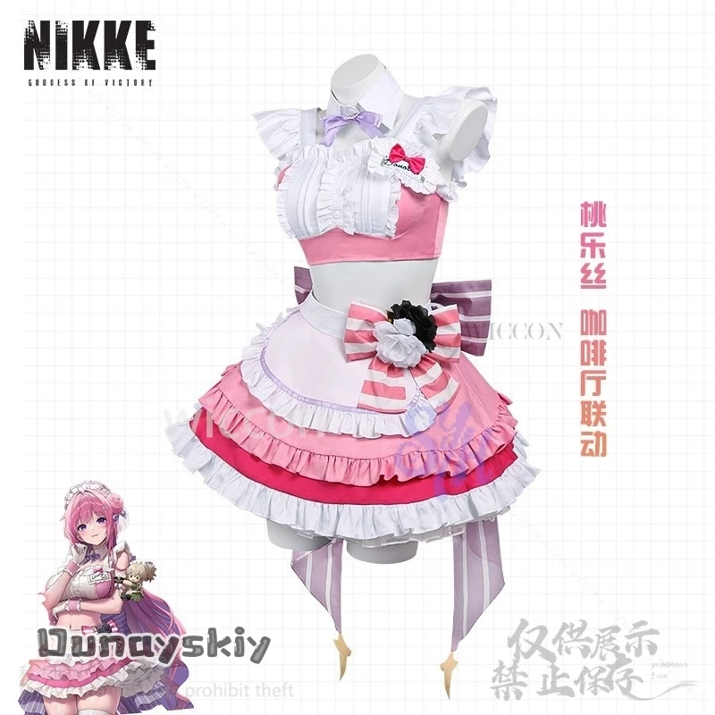 Anime Game NIKKE：The Goddess Of Victory Cosplay Dorothy Doro Coffee Maid Costume Kawaii Pink Ruffles Bow Cake Dress Halloween