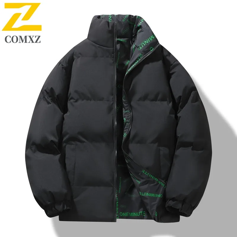 COMXZ Mens Padded Jacket Fashion Stand Collar Outdoor Cycling Thickened Warm Cotton Coat Street Lightweight Winter Jacket