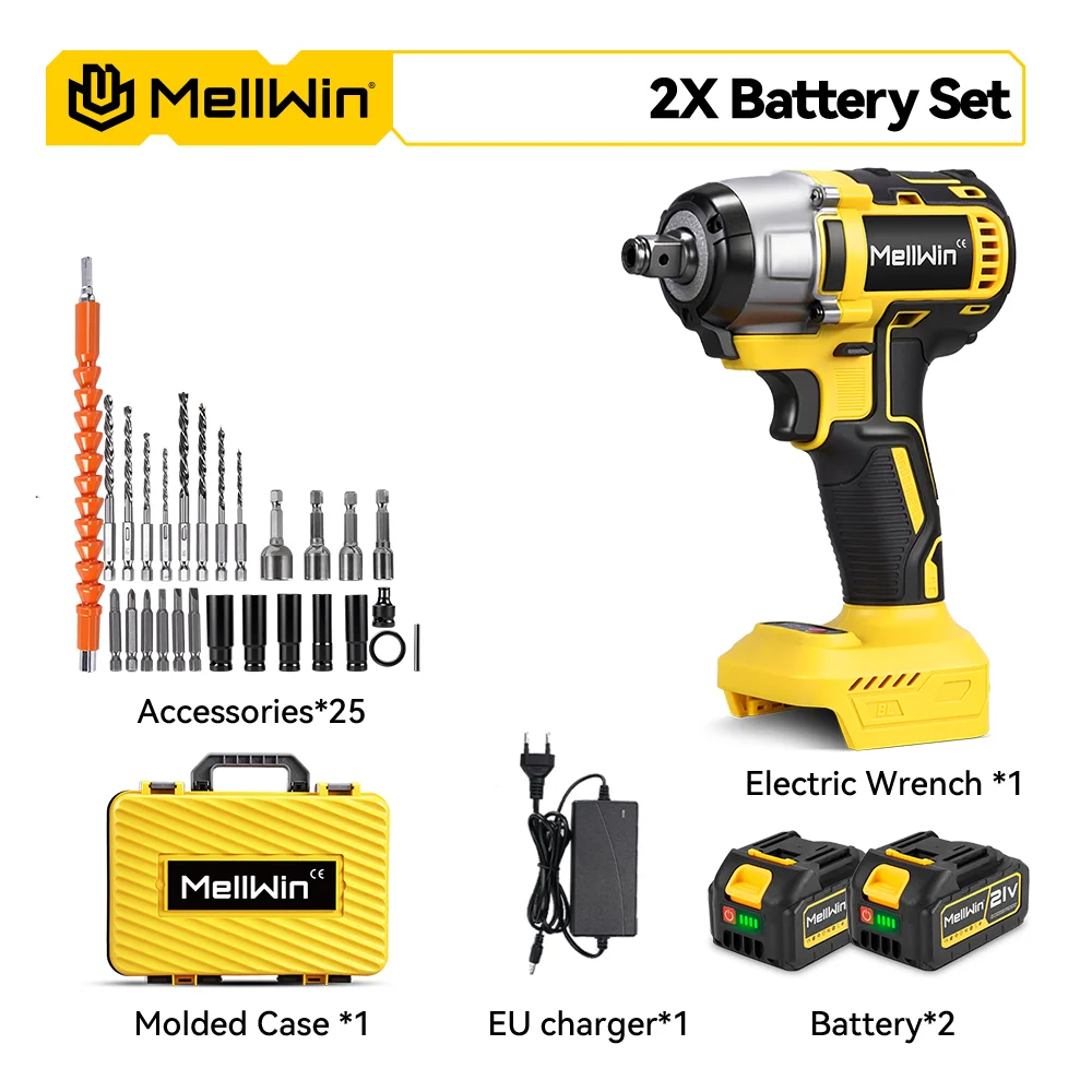 MELLWIN 520N.M Bürstenlosen Elektrische Schlüssel Set 3-IN-1 Cordless Schraubendreher Bohrer Schlüssel Power Werkzeuge Für Makita 18V Batterie pin – Detail 23