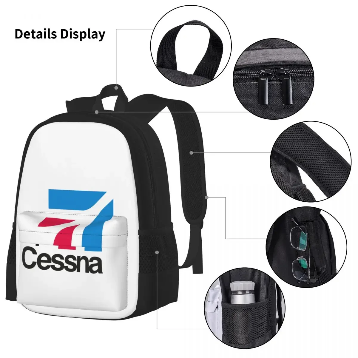 Cessna Aircraft Aviation Backpacks Boys Girls Bookbag Children School Bags Kids Rucksack Lunch Bag Pen Bag Three-Piece Set