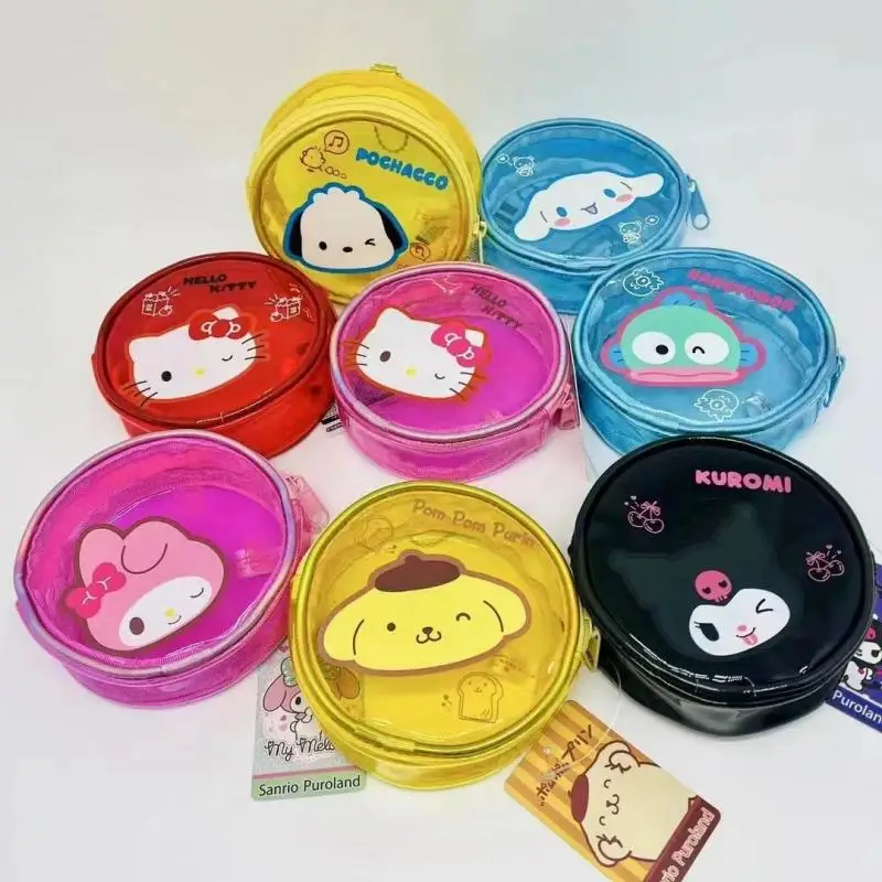 

New Transparent Circular Coin Purse Cartoon Hello Kitty My Melody Kuromi Pvc Waterproof Jelly Bag Storage Bag Birthday Gift Girl