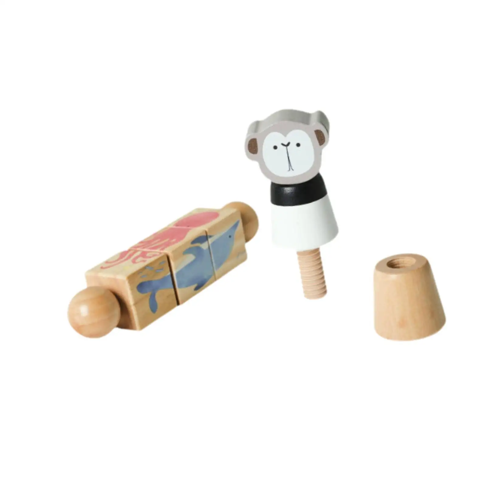 Wooden Animal Rotating Blocks, Puzzle Focus Improvement, Recognition Sensory Toy Matching Game Handheld for Boys Girls Kids