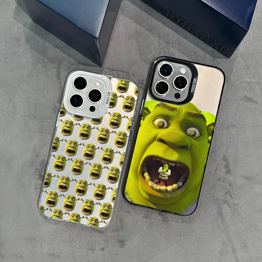 Funny S-Shrek-Cartoon Phone Case IMD FOR IPhone16 15 14 13 Pro Plus ProMAX Suitable Samsung Galaxy S24 23 22 ultra Silver Cover