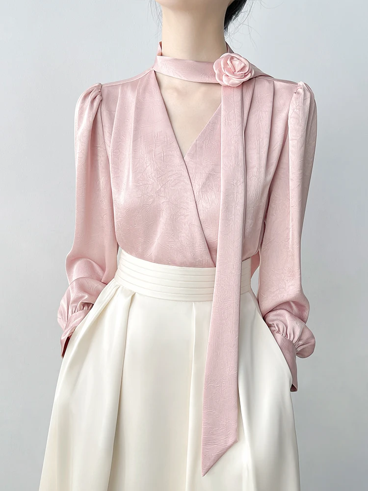 

Ele V-Ne Commuter irt для женщин Rose Broche Sa Profional Interview Спецодежда Корейский Sle Свободный крой из полиэстера