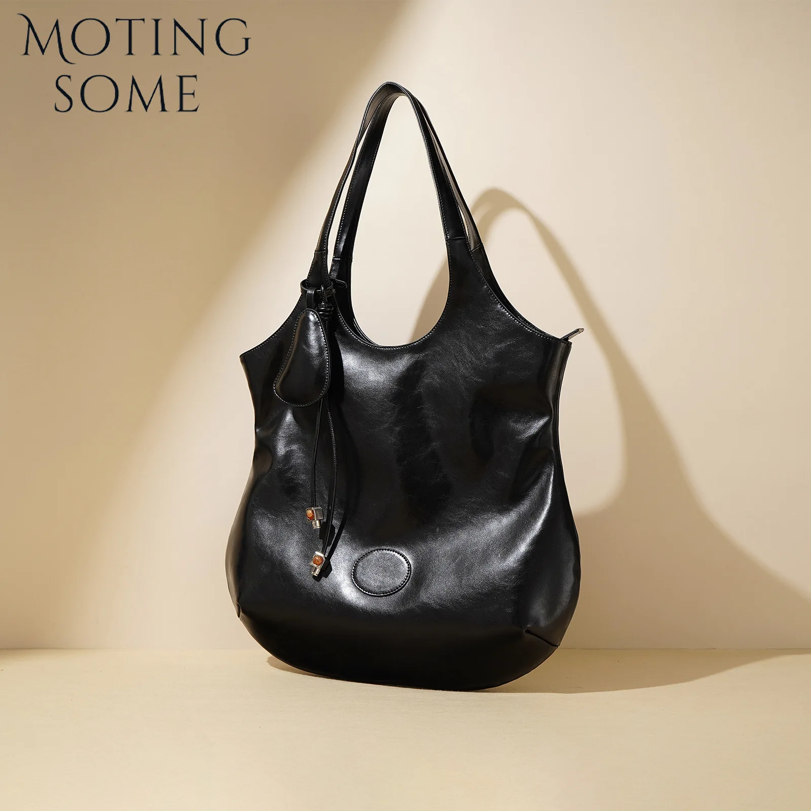 Motingsome New Retro Style Shoulder Bag for Women Luxury 100% Cow Hide Leather Handbag Vintage Lady Large Capacity Bucket 2024