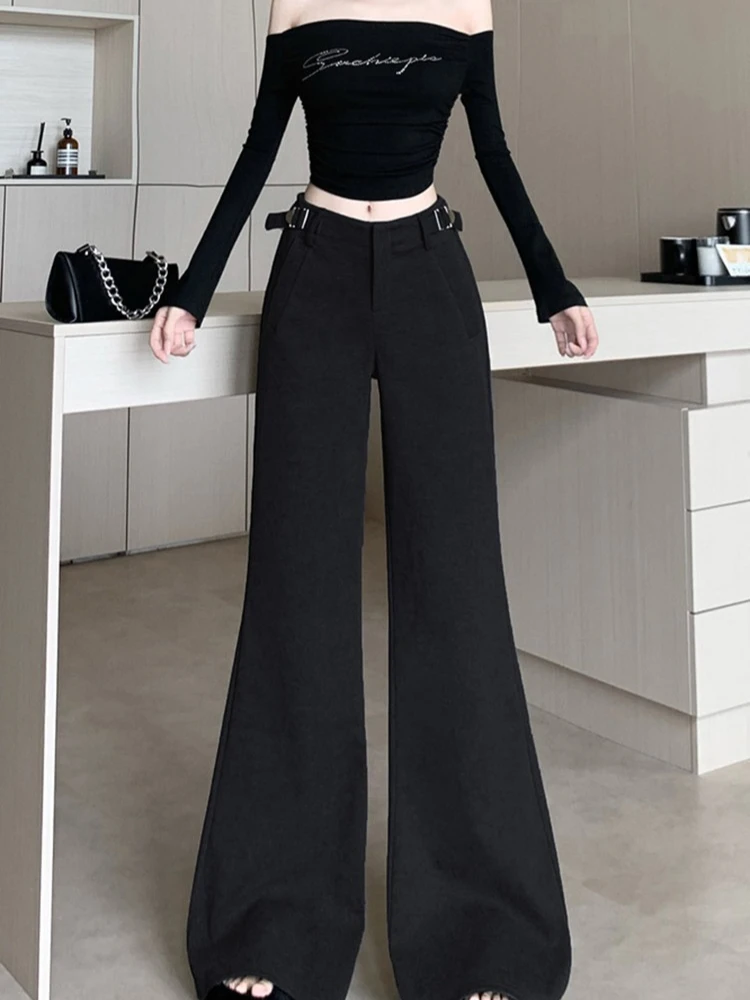 الخريف والشتاء السراويل الصوفية الجديدة واسعة الساق النساء تصميم الشعور عالية الخصر تنوعا فضفاضة مستقيم الساق طول الكلمة السراويل #6