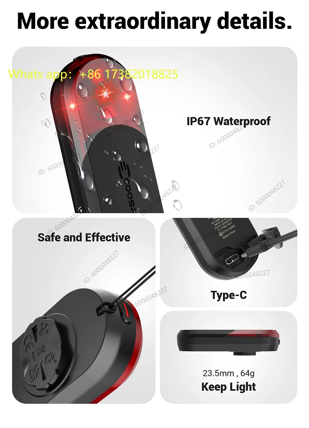 TR70 Radar Tail Light Smart Bike Taillight Brake Warning IP67 Waterproof Cycling Rear Light 7 Light Modes Tail Lamp view 6