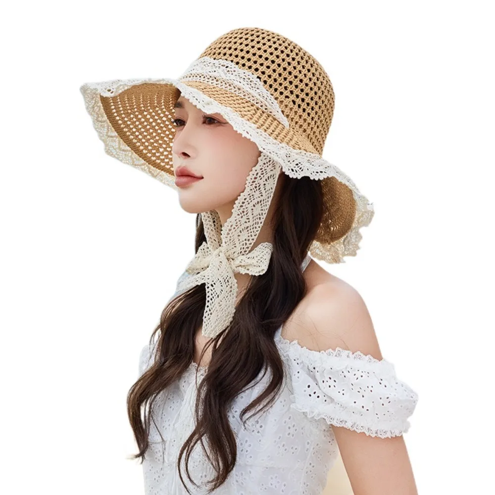 

Fashion Large Brim Women Straw Hat Breathable Korean Style UV Protection Cap Sunshade Neck Cover Beach Hat Girls