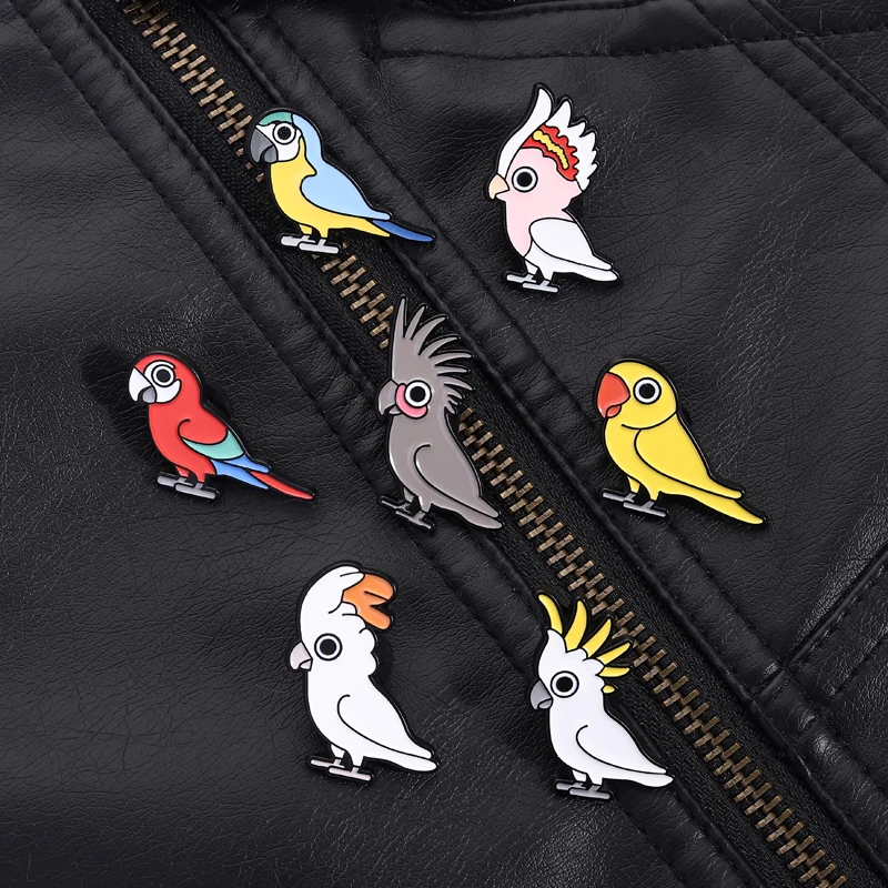 Parrot Collection Pin Cute Cartoon Style Blue Yellow Macaw Cockatiel Cockatoo Designs For Bird Enthusiasts Backpack Gift