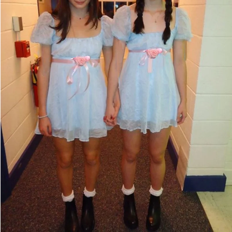 

Women Halloween Costumes Shining Twins Girl Cosplay Costume Blue Dress Halloween Outfits for Women Girls