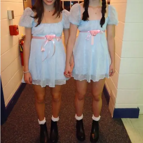 Kostiumy Halloween dla kobiet, błyszczące bliźniaczki, kostium cosplay dla dziewczynki, niebieska sukienka, stroje Halloween dla kobiet i dziewcząt