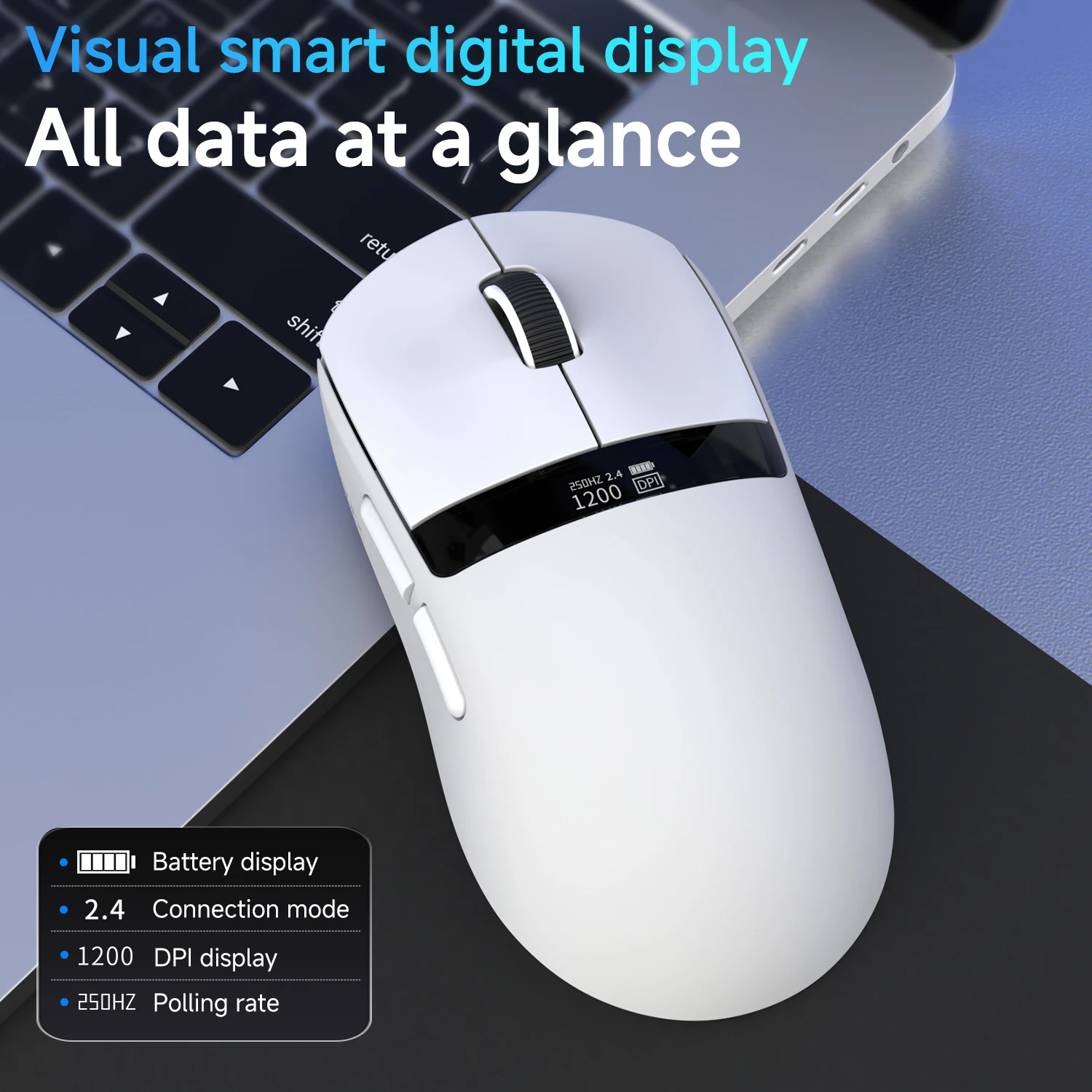 AJAZZ NJ07 V2 Tri-Mode Gaming Mouse, PAW3311 Dual 1K Sensor, 300mAh Capacity, LED Digital Display Lightweight Mouse