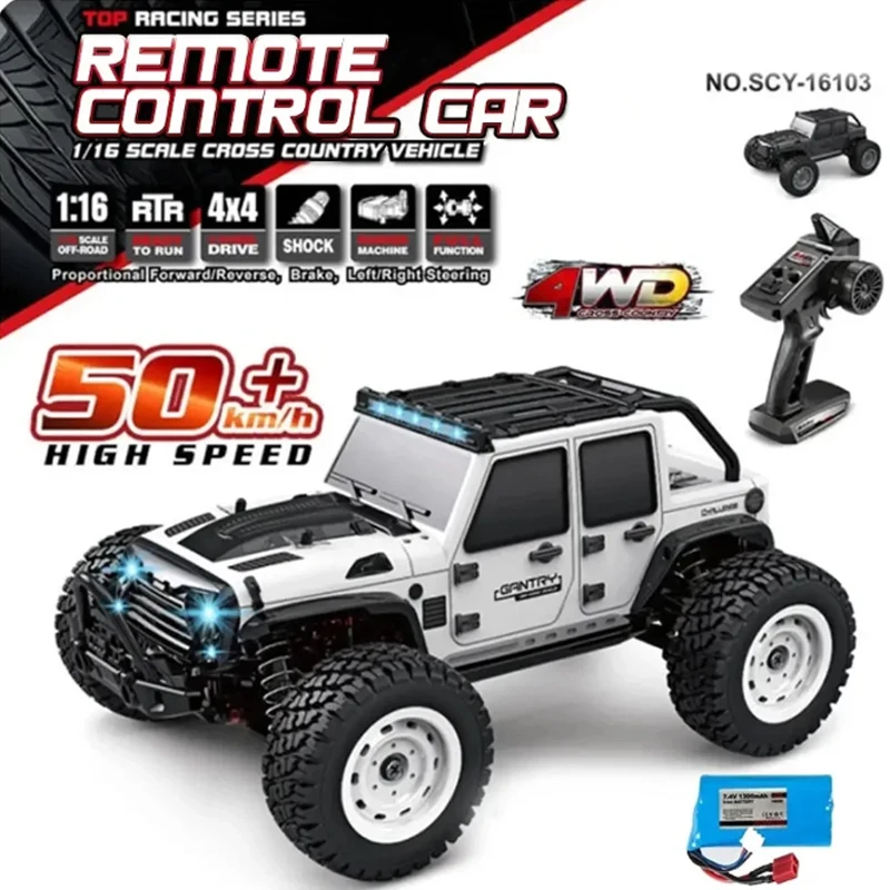 16103 1:16 4WD RC Car Off Road Professional 2.4G High Speed Racing 50 Km/H auto telecomandate con LED Jeep Truck Toys For Kids