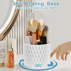 Make Up Brush Organizer with Lid 360 Rotating Makeup Brush Holder Storage Box for Vanity  Bathroom 5 Slot Brushes Cup