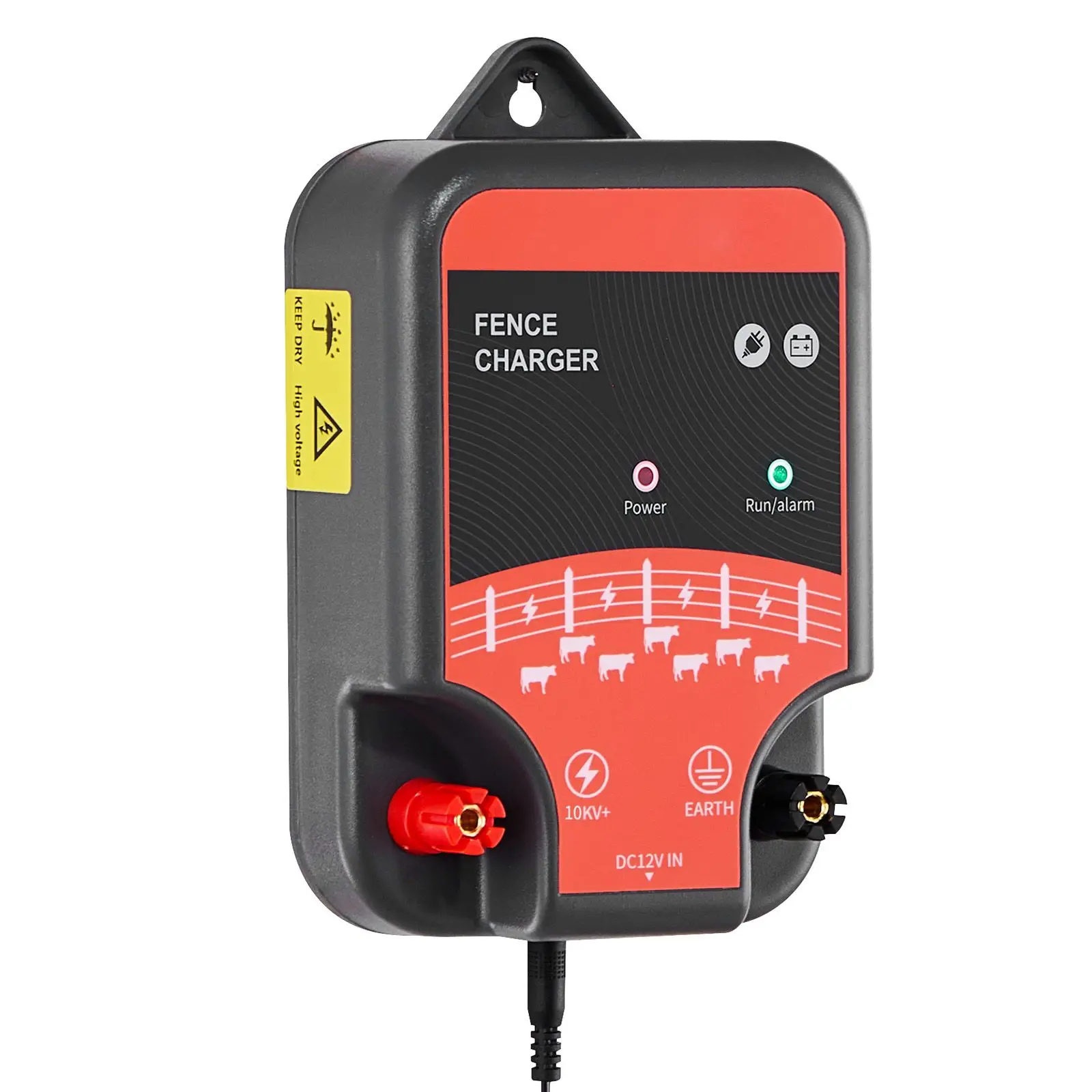 Electric Fence Charger, 10kV 2J, AC DC Energizer with LED Indicator, 1.86 Miles Range, Powerful Plug-in, Prevents Wild Animals
