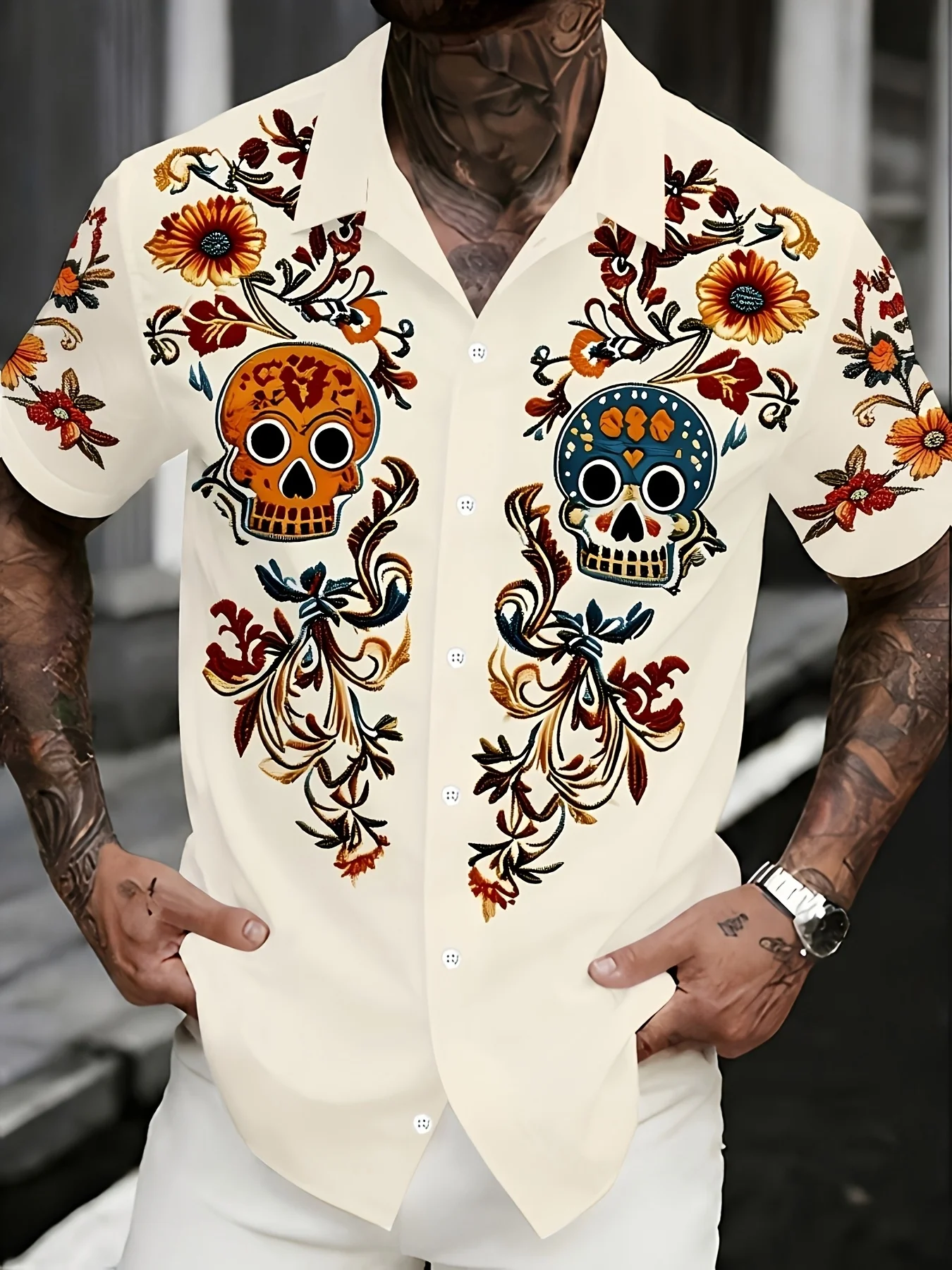 MEN'S WOMEN'S AND CHILDREN'S 3D SKULL PRINT SHORT-SLEEVE SHIRT  DAY OF THE DEAD THEMED TOP  STYLISH T-SHIRT FOR THEMED PARTIES