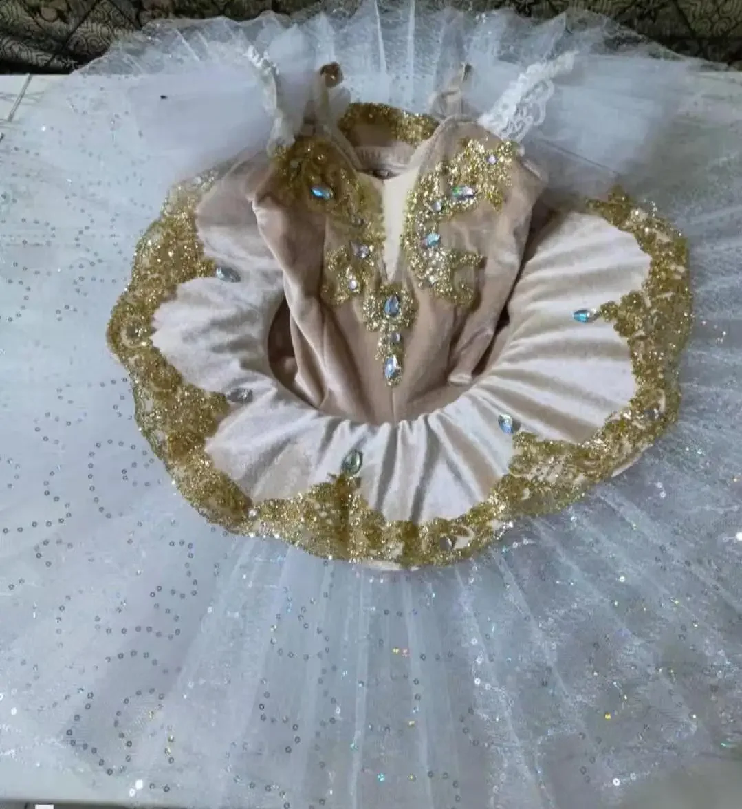 Children Professional Tutu Ballet Dress Champagne Color Ballet Skirt Classical Pancake Tutu Costumes Performance Ballerina Wear