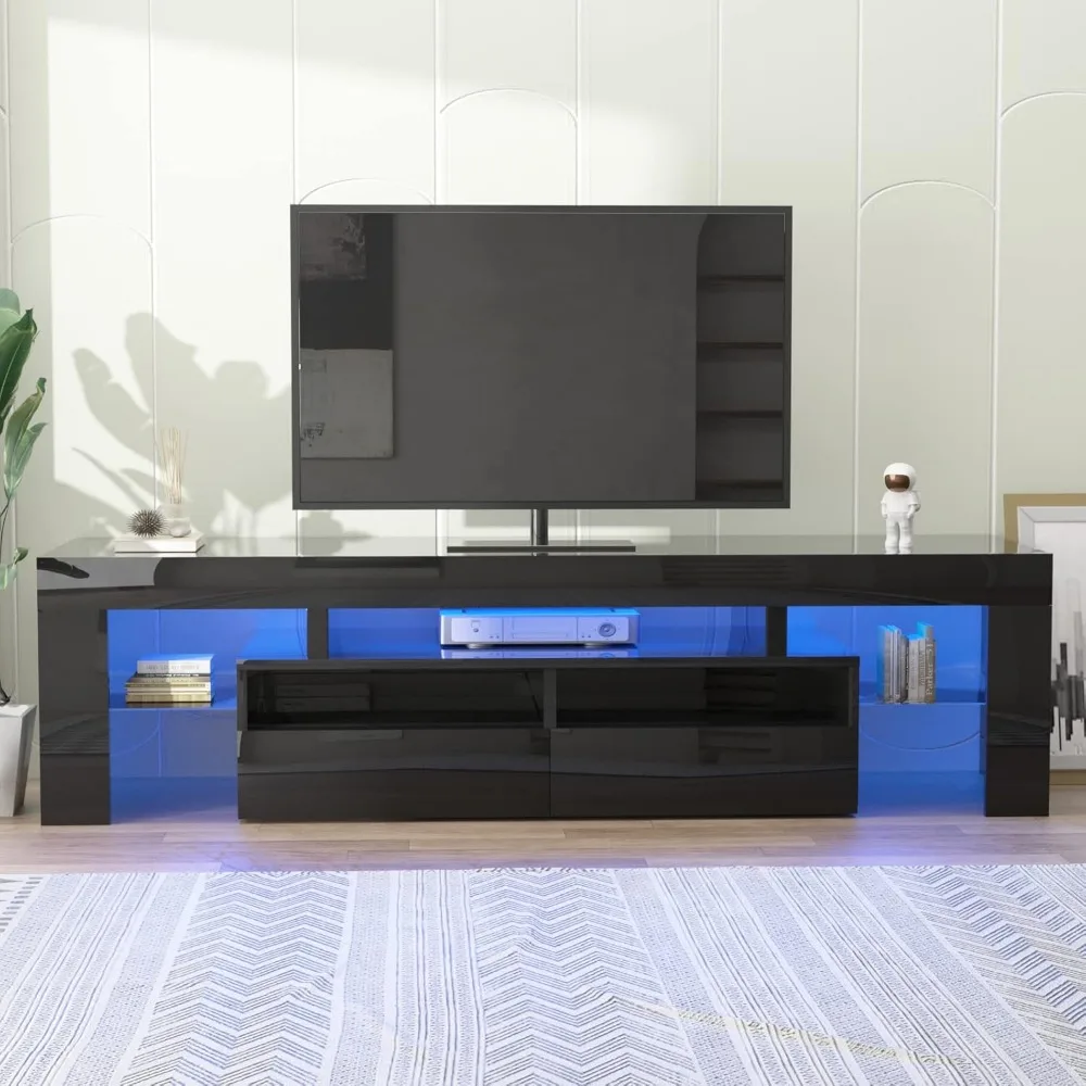 St.Mandyu LED TV Stand for 60/65/70 inch TV, High Glossy Modern Entertainment Center with Drawer and Led Lights, Television Tabl