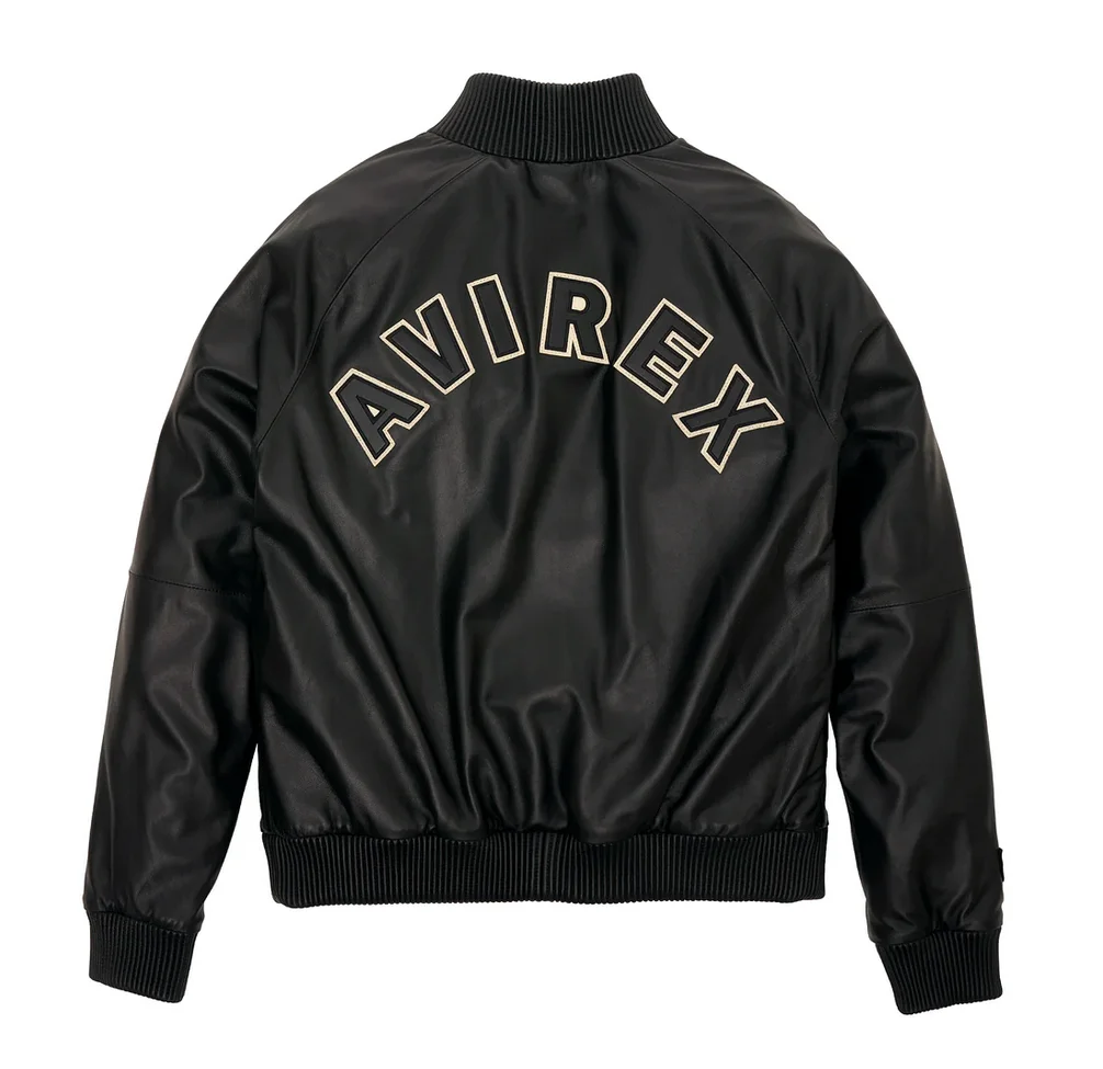 Leather Track Stand Collar Baseball Soft Nappa Sheepskin Sports coat Avirex Icon Appliqué Embroidery Men Genuine Leather Jacket