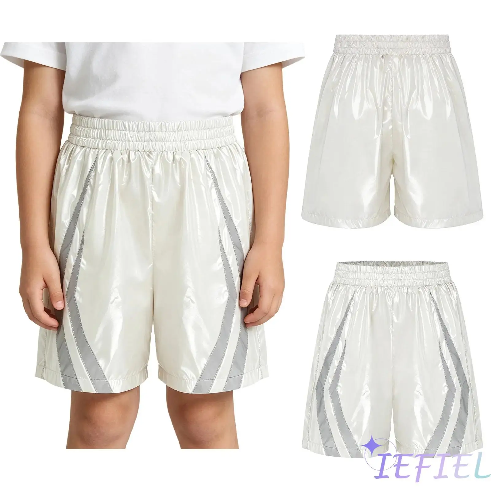 Children Boys Girls Water Resistant Shorts Color Blocking Reflective Strips Shorts Athletic Trunks Lightweight Sportswear