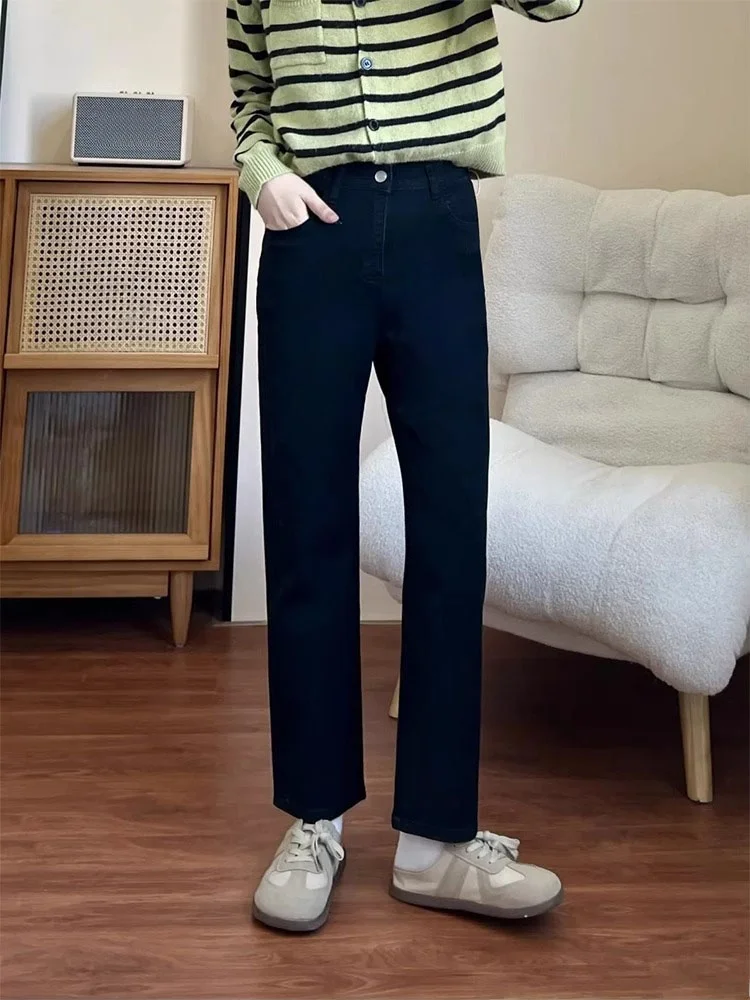 Damskie spodnie jeansowe z wysokim stanem, bawełniane, elastyczne, plus size, proste nogawki, wyszczuplające, elastyczne spodnie bootcut.