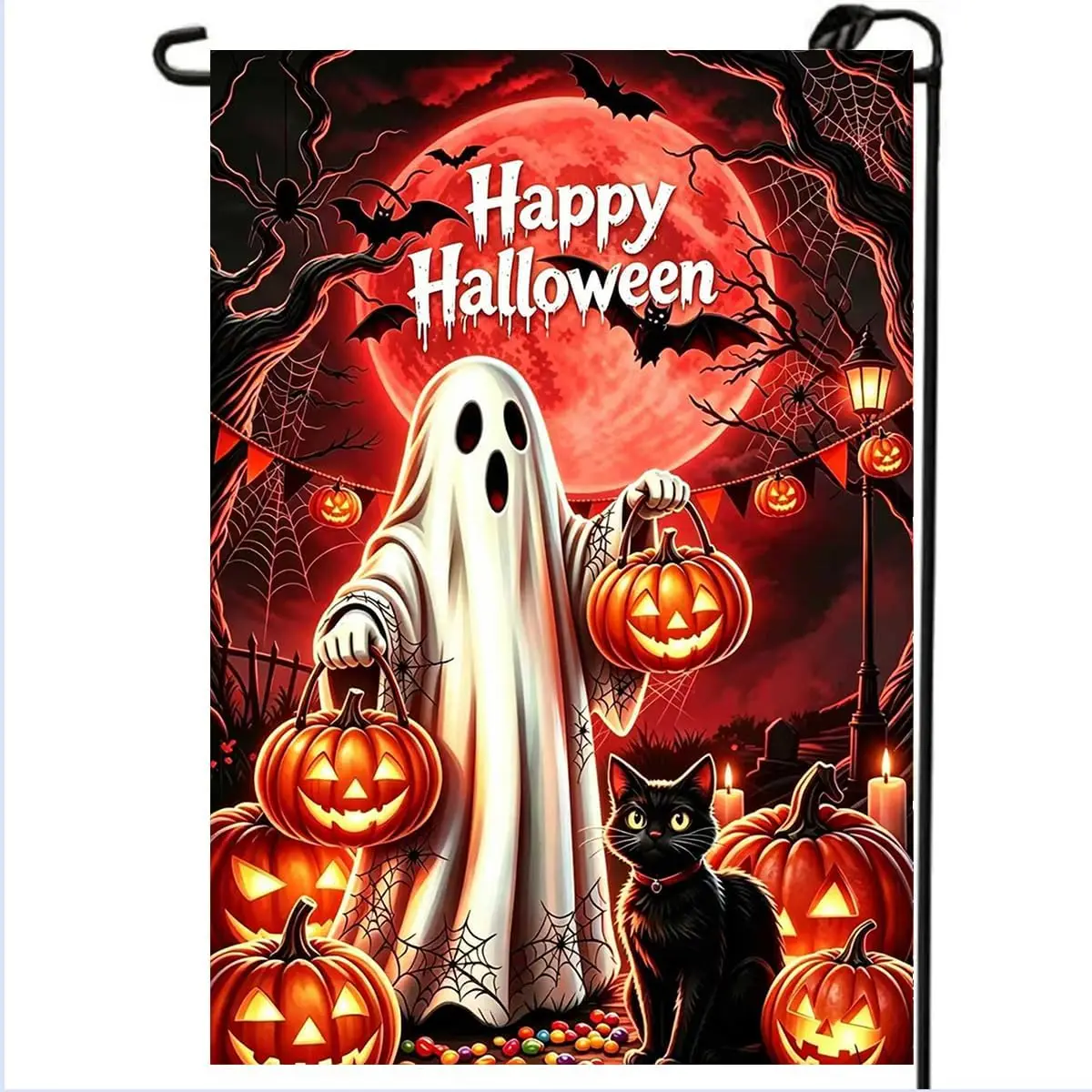 Happy Halloween Ghost Garden Flags 12x18 Double Sided Outdoor Decorations | Burlap, Weather Resistant, Small Decorative Holi llp