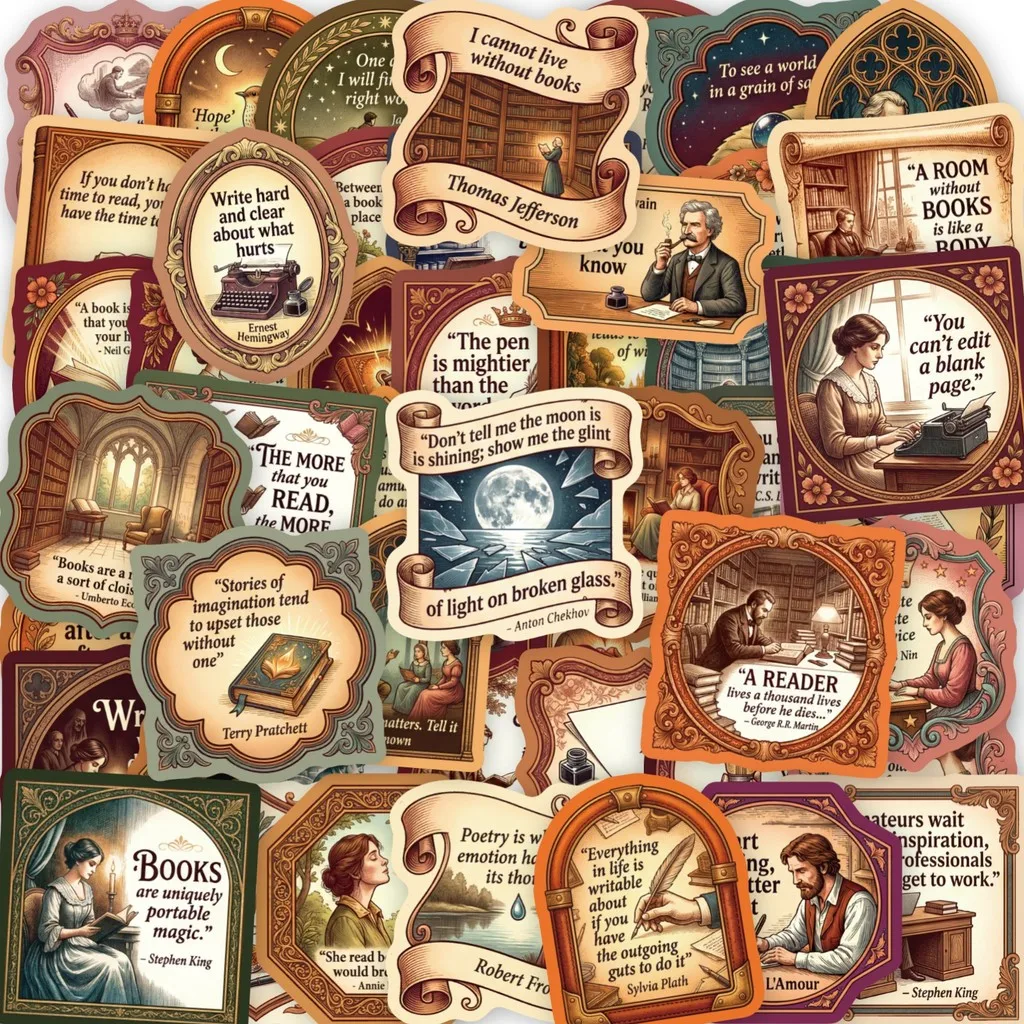 50Pcs Vintage European Literary Quote Stickers, Author Famous Sayings Decals for Aesthetic DIY Decoration Papery Pop Store