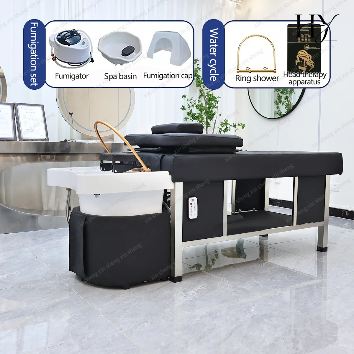 Adjustable Thai Shampoo Bed Water Circulation Head Spa Bed With Fumigation Set Full Lie Hair Washing Massage Bed For Salon