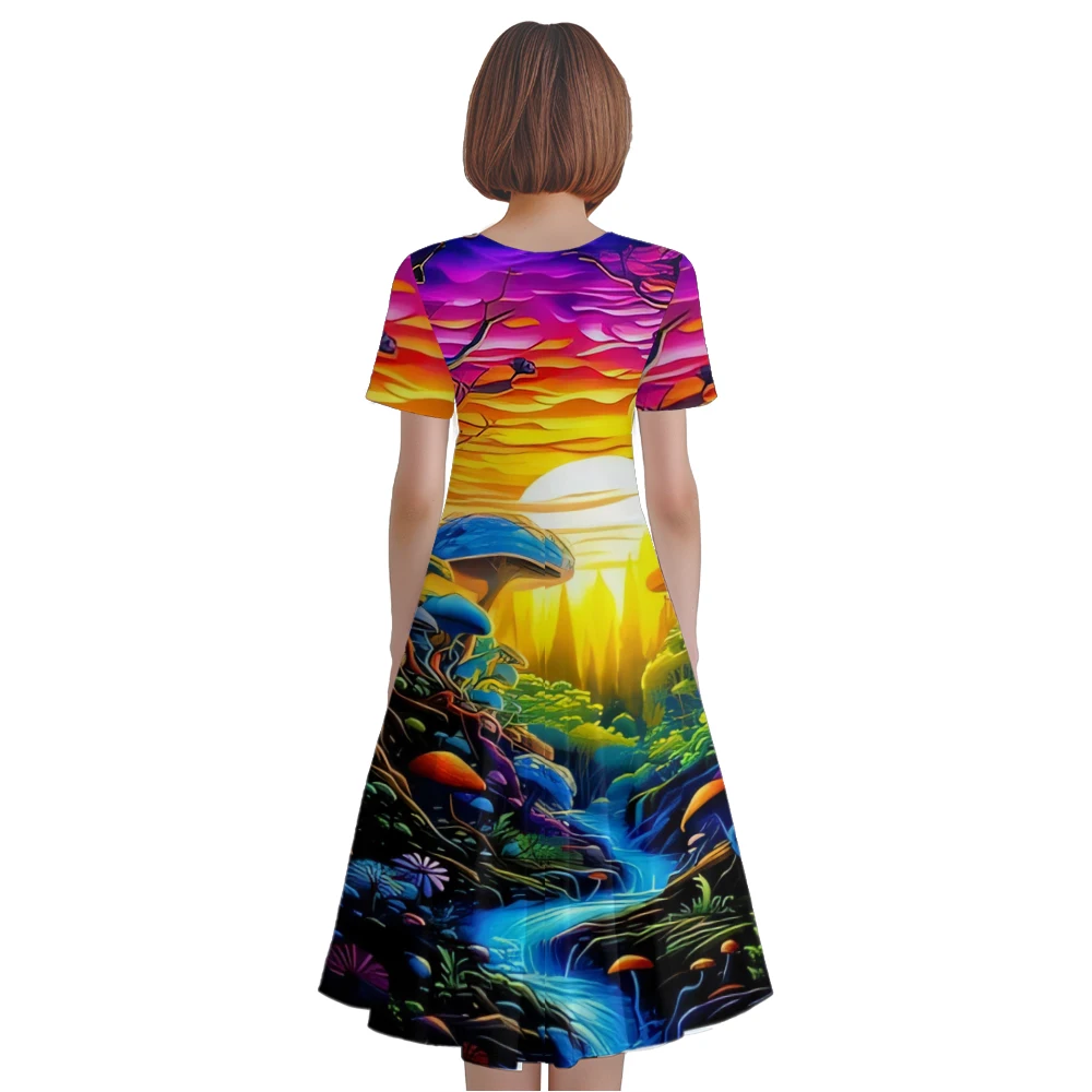 Summer Dress V Neck Stylish Party Dresses Fashion Women Psychedelic Dress  A-Line Evening Dresses Chic Robe Trendy Girl Vestido