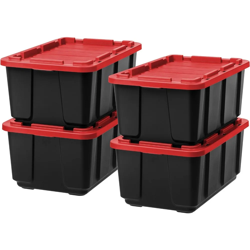 

IRIS USA 27Gal/108Qt 4 Pack Large All-Weather Heavy-Duty Stackable Storage Plastic Bin Tote Container with Quick Snap