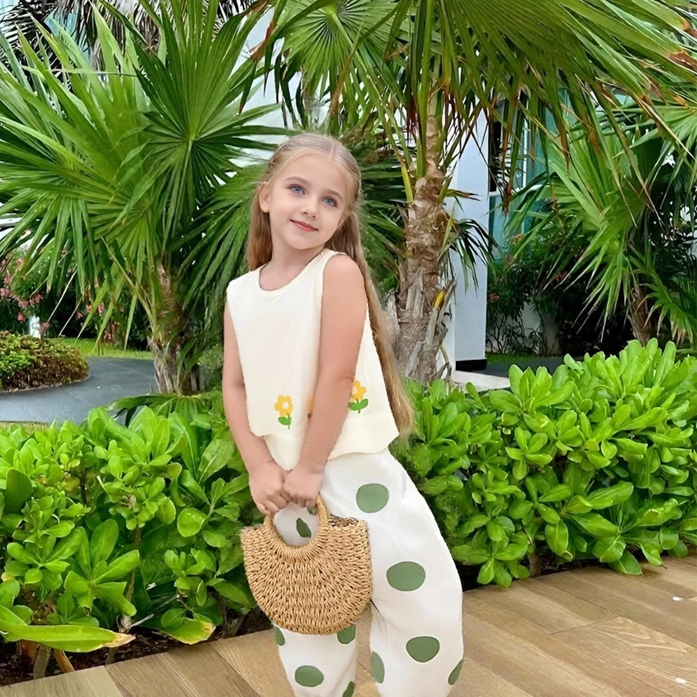 المرأة الكنز الصيف الطازجة زهرة مطرزة سترة + الأخضر موجة فانوس فستان أطفال مع سروال داخلي القطن الخالص الحلو وأنيق اثنين #2
