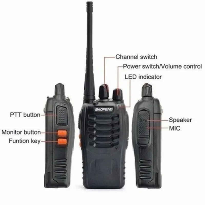 Walkie-talkie inalámbrico de rango de 1/2 piezas, UHF, 400-470MHz, 5W, Radio Ham bidireccional portátil (BF888)