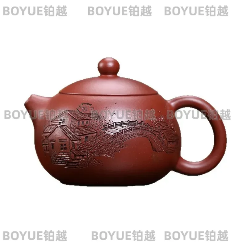 Handmade Yixing Zisha Teapot Raw Mine Dahongpao Clay Jiangnan Style Carved Xishi Pot Traditional Chinese Kung Fu Tea Set