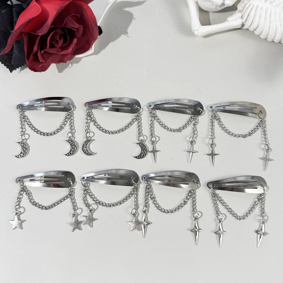 Vintage Y2K Star Moon Chain BB Clip Side Hair Clip Women Unique Chic Premium Quality Elegant Accessory Daily Wear