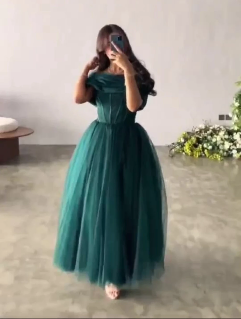 Disesuaikan Jiayigong sederhana Bateall A-line malam Shirred berlapis Net/Tulle gaun acara Formal gaun prom 2023 gaun mewah