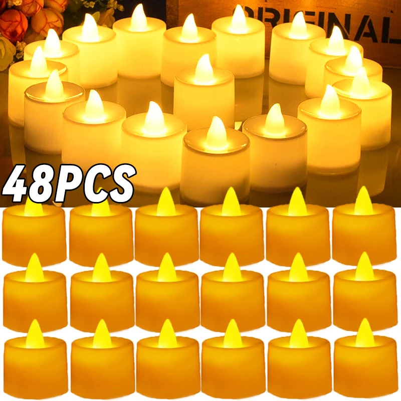 

1/48pcs Flameless LED Candle Lights Battery-Power Tealight Warm White Lamp Halloween Wedding Christmas Decoration Candle Light